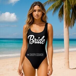 California Waves Black Bride One Piece Swimsuit Scoop Back Graphic Suit Size XS